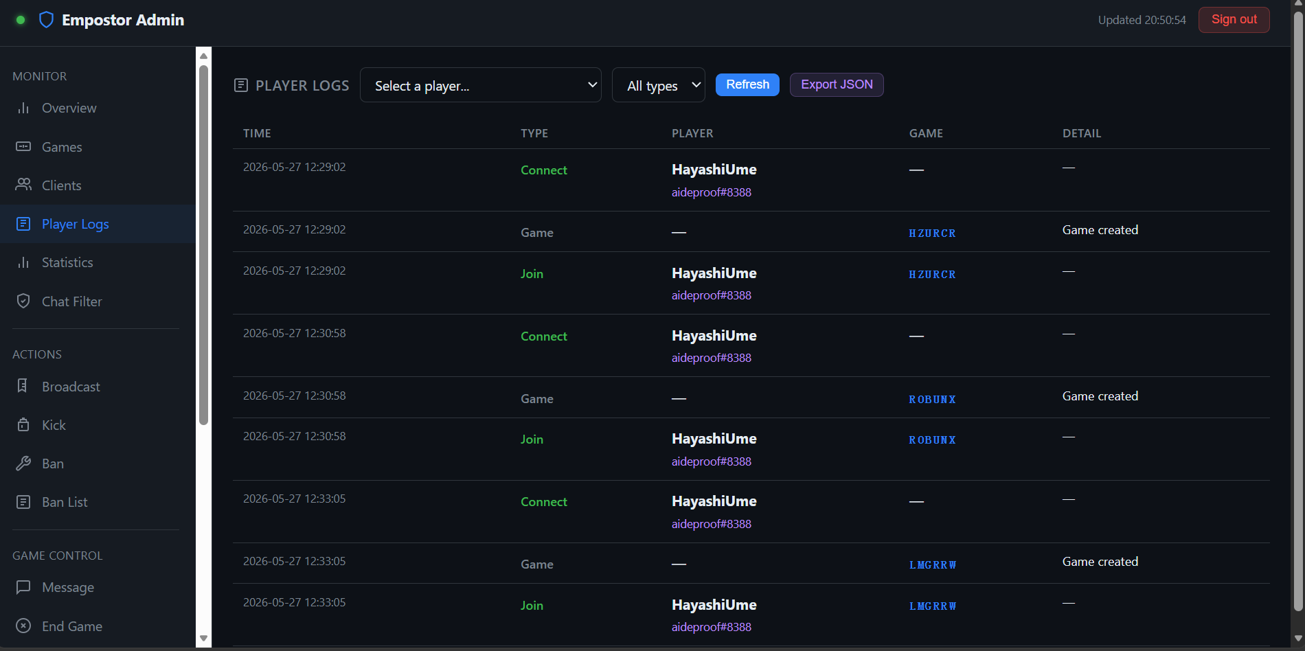 Player Logs